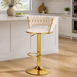 Elegant Velvet Bar Stools with Woven Backrest
