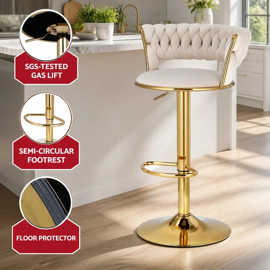 Velvet Bar Stools with Woven Backrest