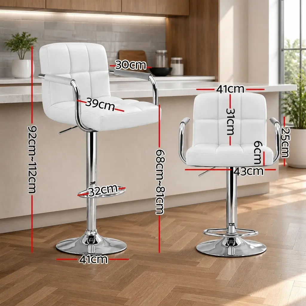 Bar Stools PU Leather Adjustable Height White 2 Piece