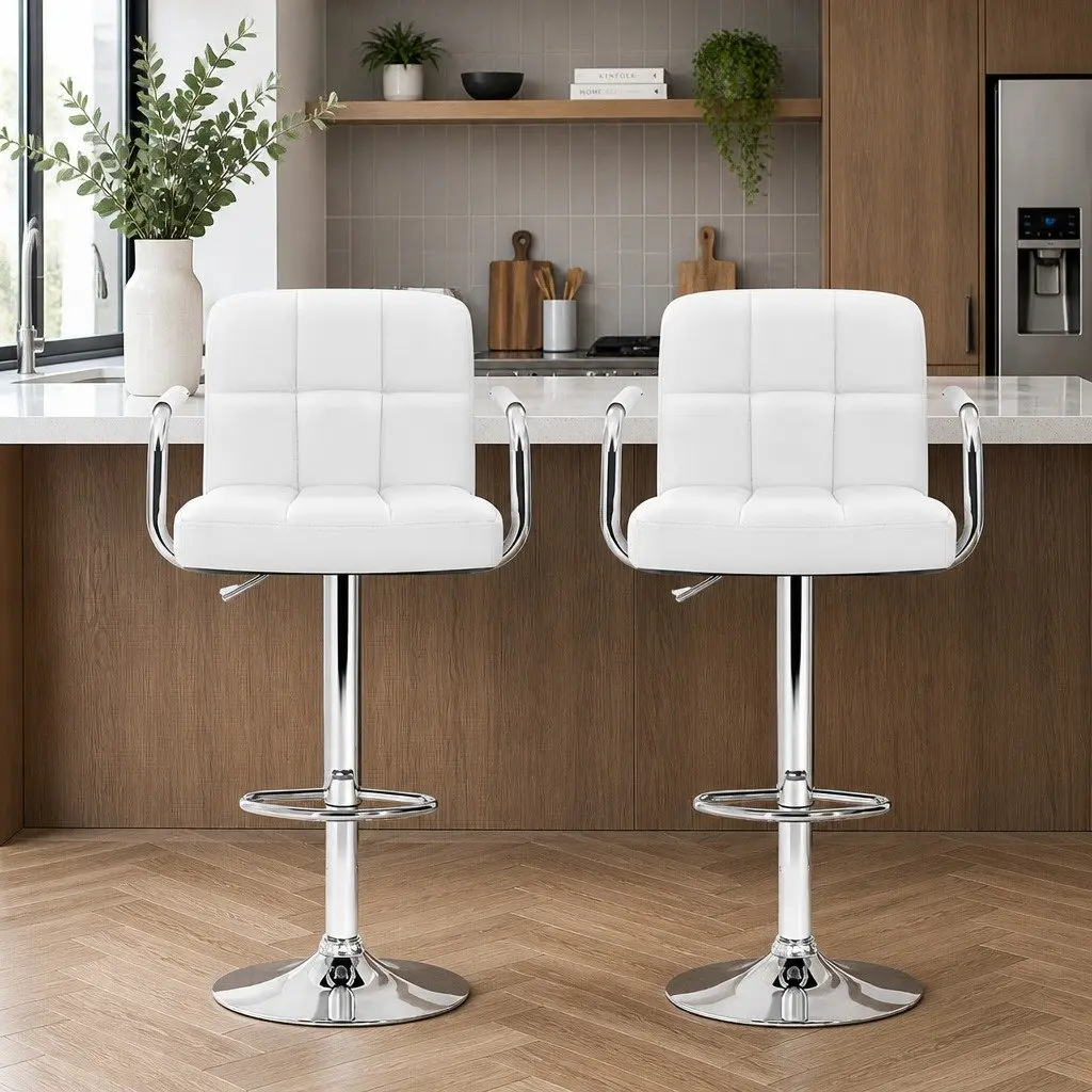 Bar Stools PU Leather Adjustable Height White 2 Piece