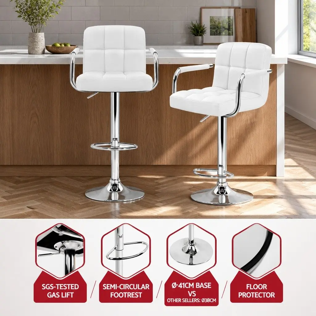 Bar Stools PU Leather Adjustable Height White 2 Piece