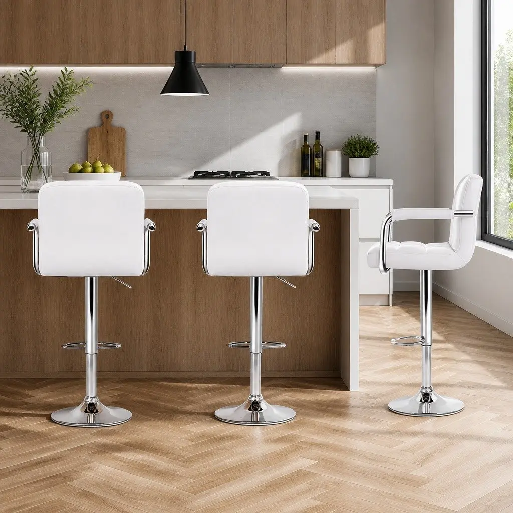 Bar Stools PU Leather Adjustable Height White 2 Piece