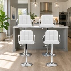 Set of 4 Durable Gas Lift Swivel Bar Stools with Armrests