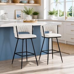 Set of 2 Velvet Bar Stools with Cushioned Back Support