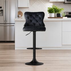 Adjustable Height Velvet Bar Stools Set of 4 Black