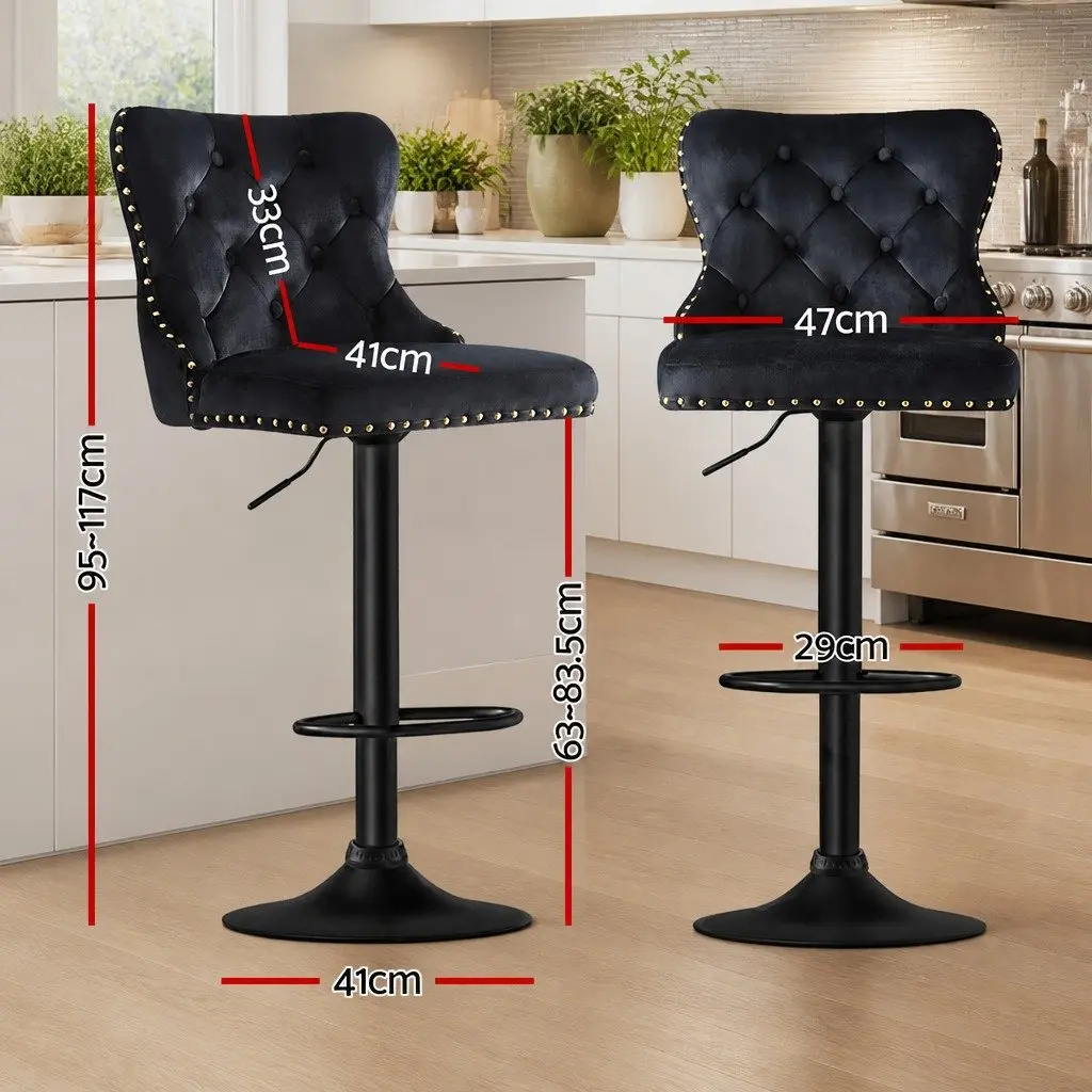 Bar Stools Velvet Adjustable Height 4 Piece Black