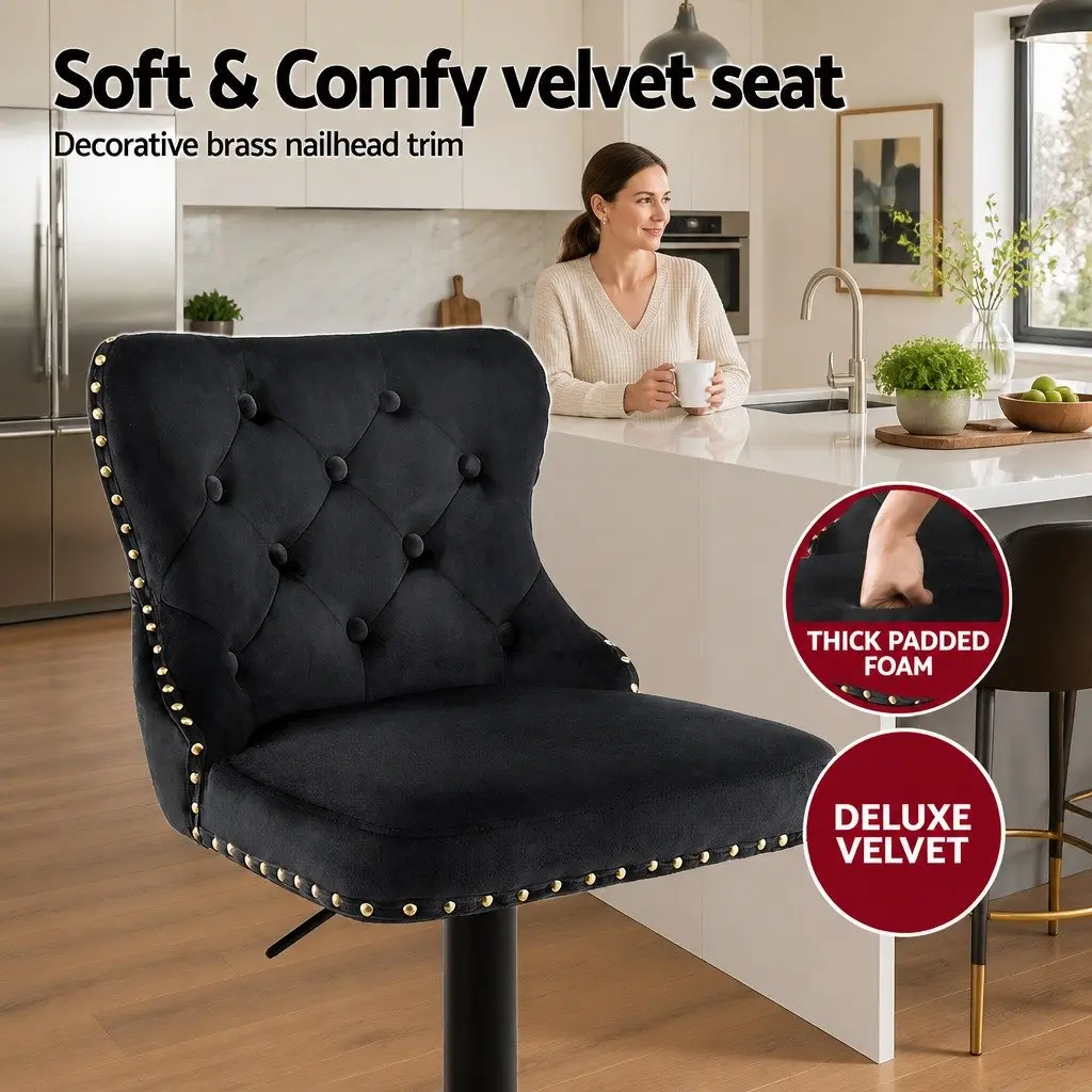 Bar Stools Velvet Adjustable Height 4 Piece Black