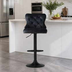 Premium Velvet Adjustable Bar Stool with Nailhead Trim