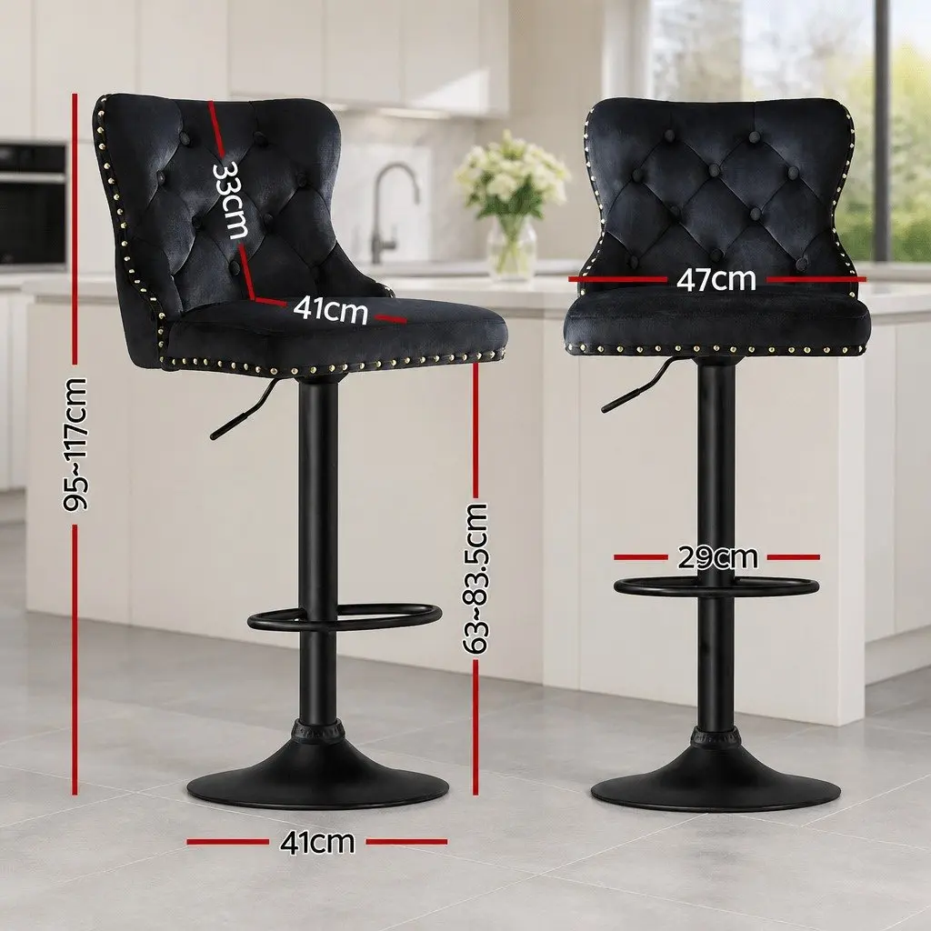 Velvet Adjustable Bar Stool with Nailhead Trim