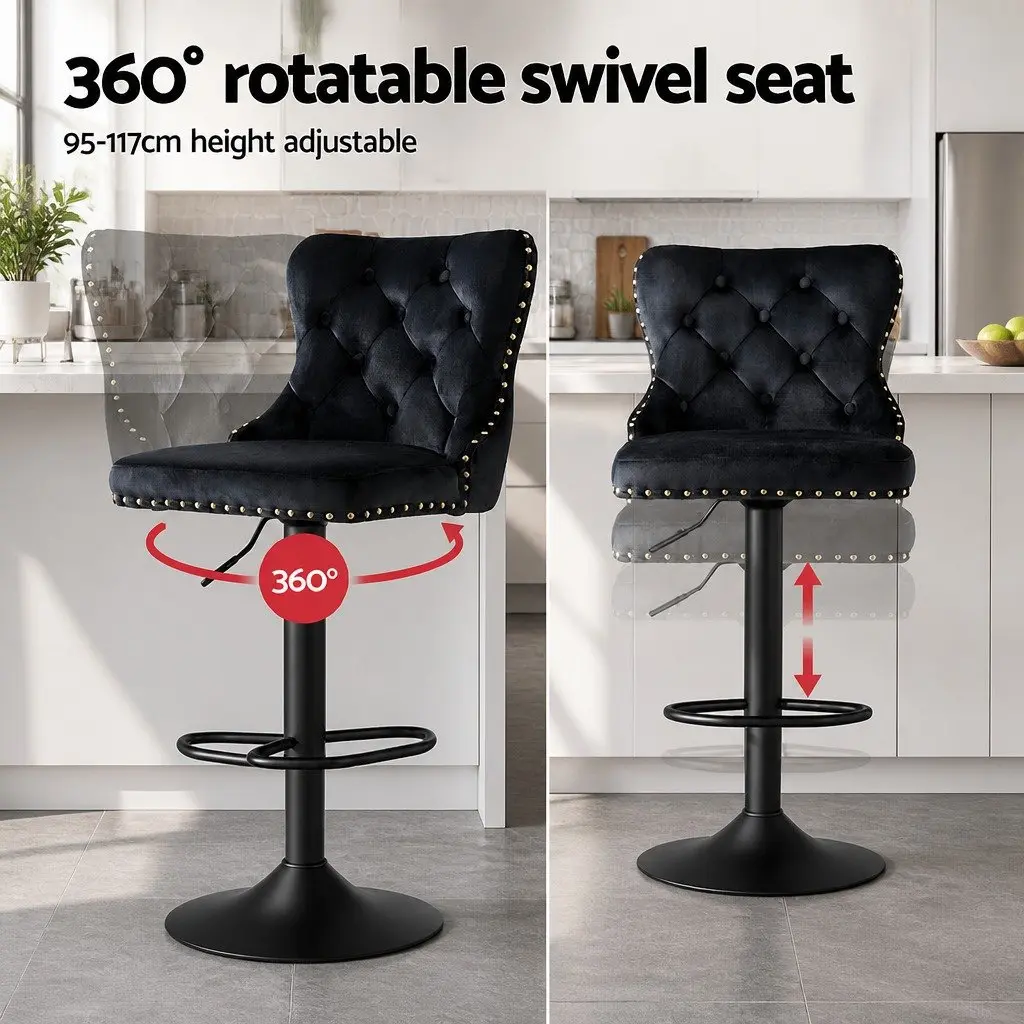 Velvet Adjustable Bar Stool with Nailhead Trim