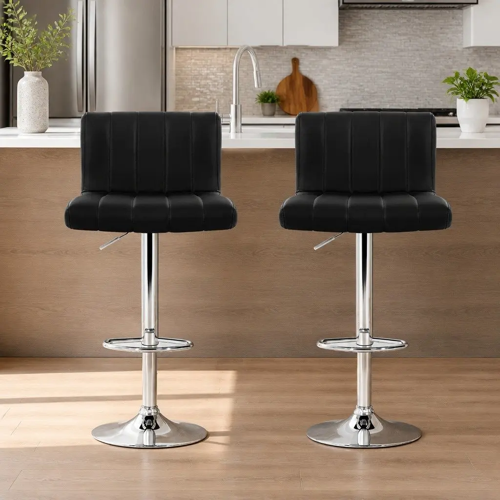 Gas Lift Bar Stools Set of 2 Black Faux Leather