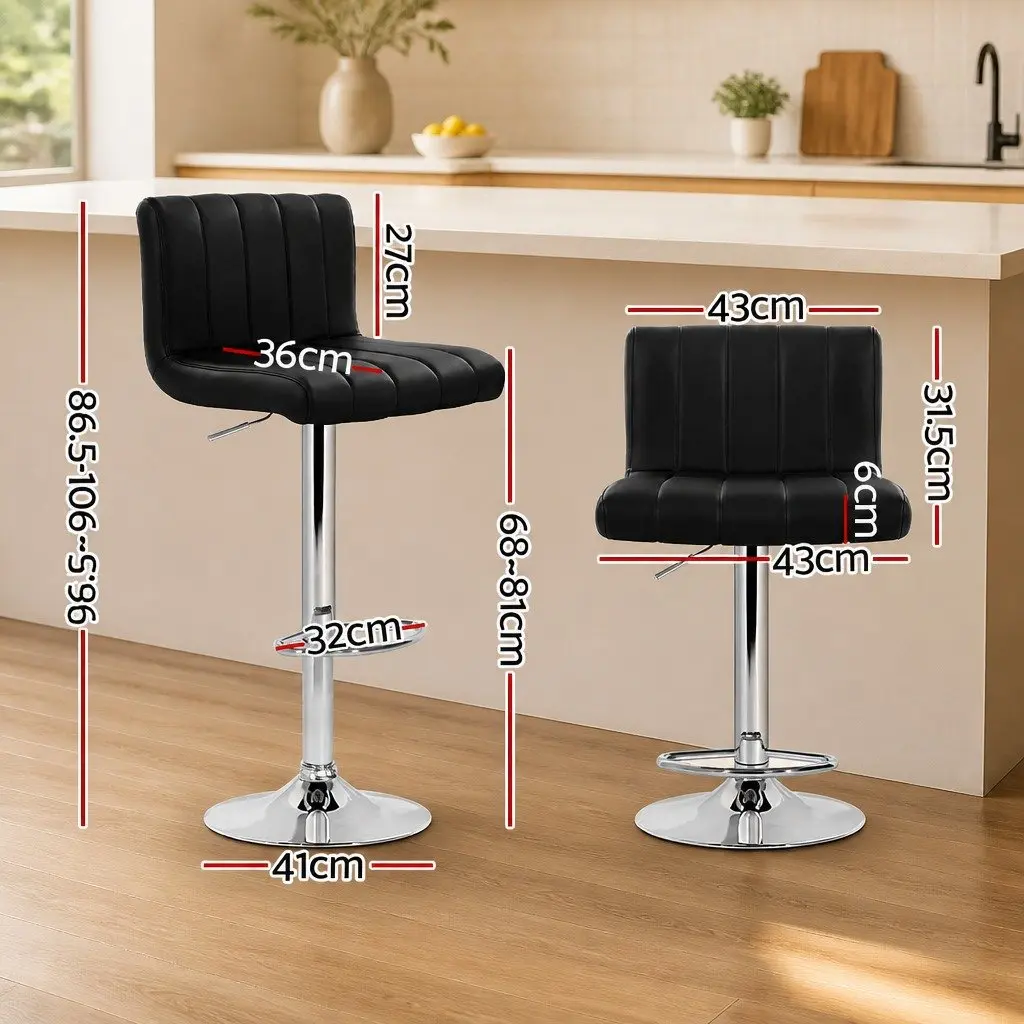 Gas Lift Bar Stools Set of 2 Black Faux Leather