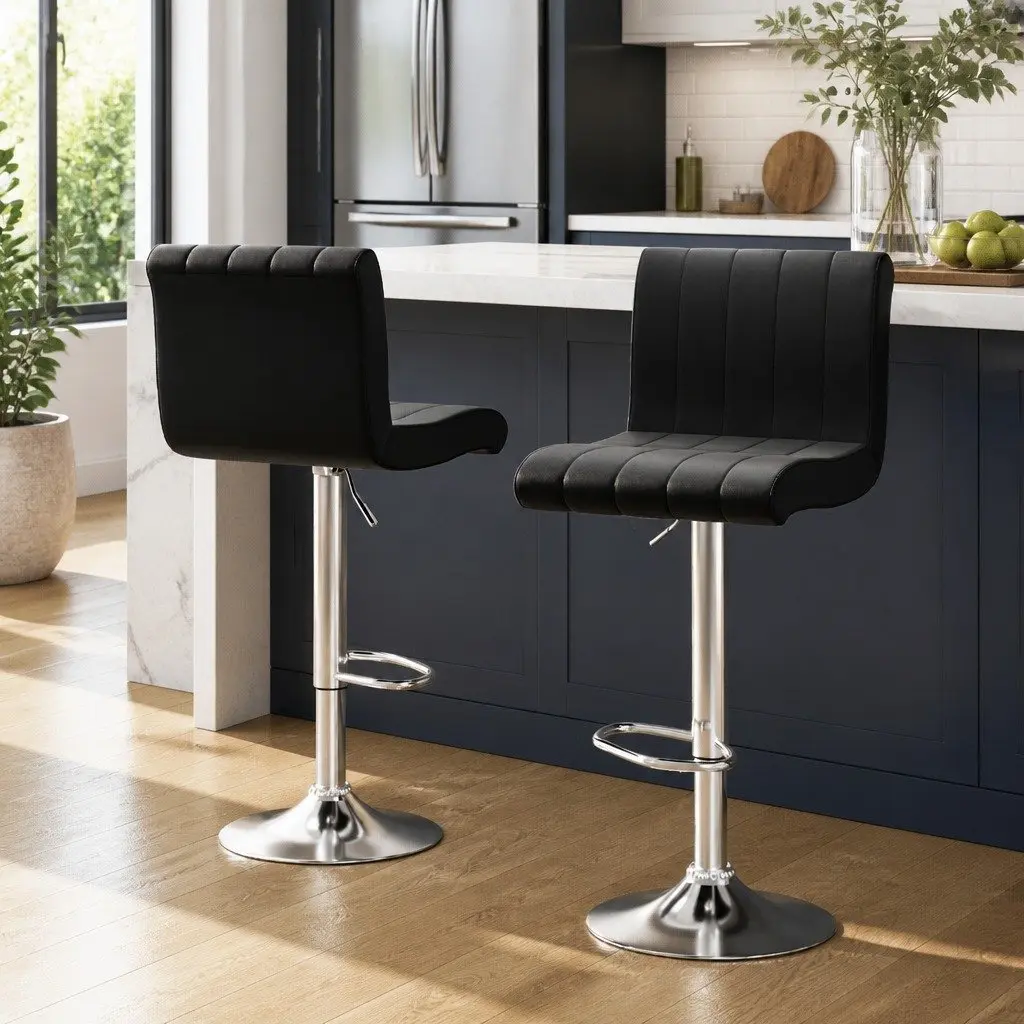 Gas Lift Bar Stools Set of 2 Black Faux Leather