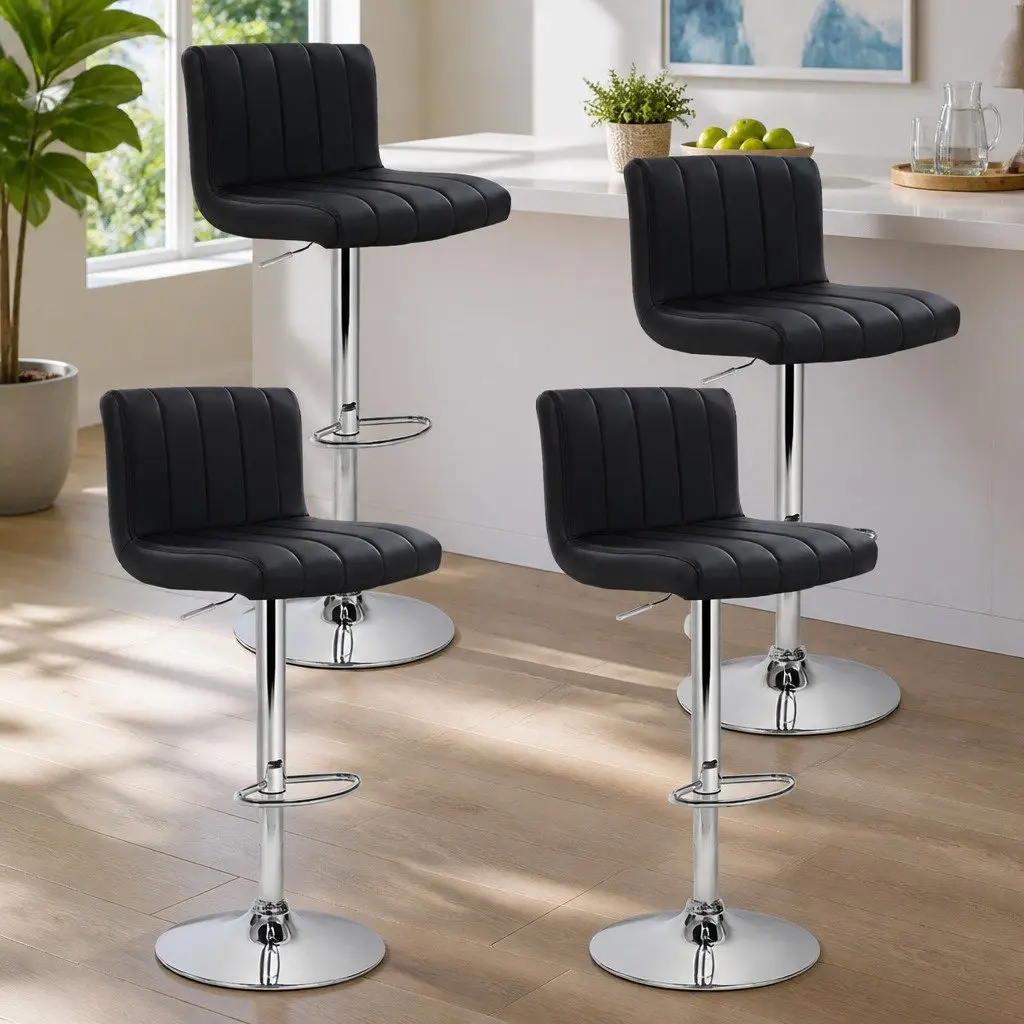 Set of 4 Black PU Leather Bar Stools with Chrome Base