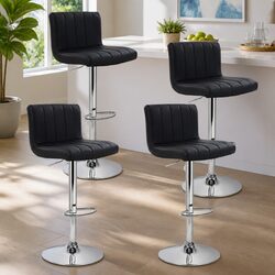 Set of 4 Black PU Leather Bar Stools with Chrome Base