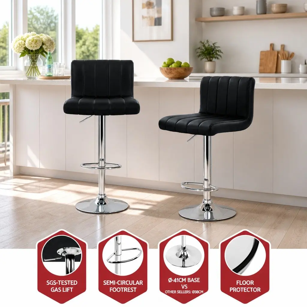 Set of 4 Black PU Leather Bar Stools with Chrome Base