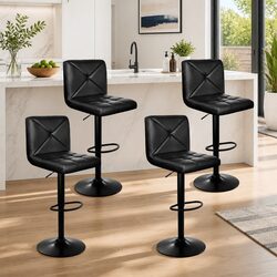 Gas Lift Swivel Bar Stools Set of 4 with Padded Seats