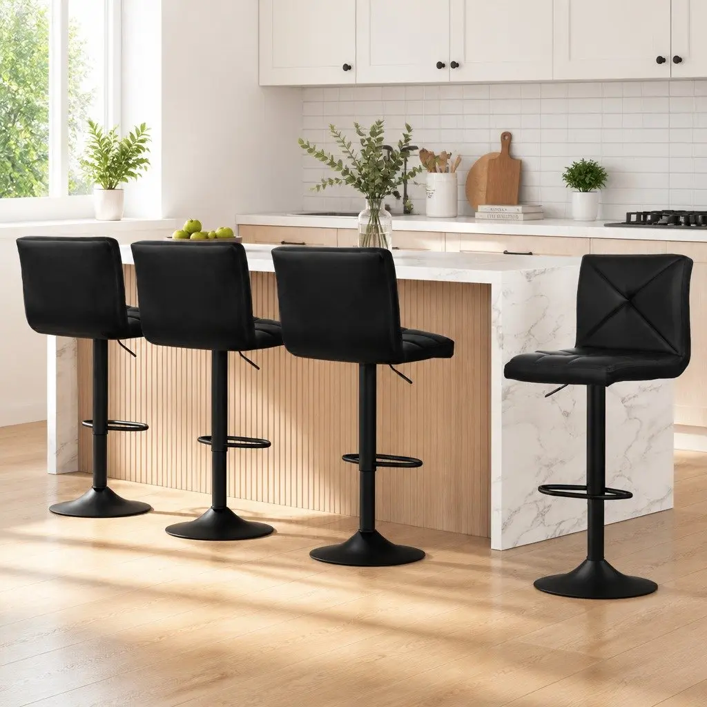 Gas Lift Swivel Bar Stools Set of 4 with Padded Seats