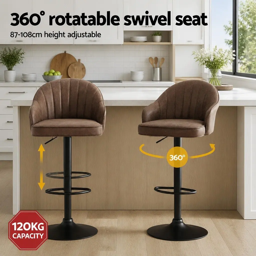 Bar Stools PU Leather Adjustable Height Swivel Brown 2 Piece