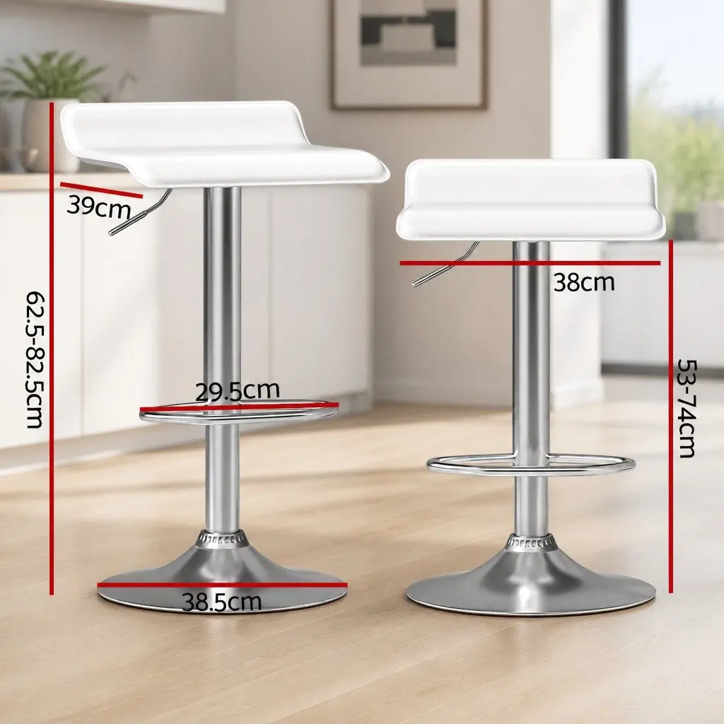 Adjustable Height White PU Leather Bar Stools x2