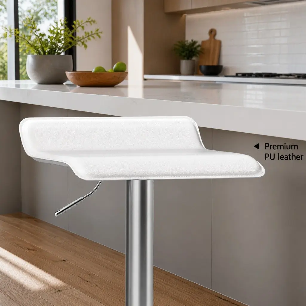 Adjustable Height White PU Leather Bar Stools x2