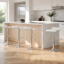 Set of 4 Adjustable White Bar Stools with Swivel Seats