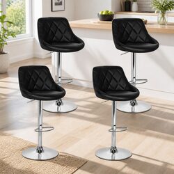 Bar Stools x4 Black Padded Gas Lift Swivel Chair Kitchen Dining Seat Set