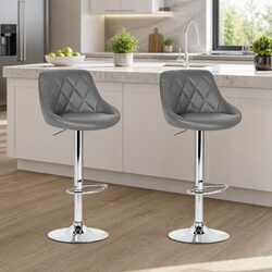 Stylish Grey Bar Stools Set of 2 with Gas Lift and Chrome Base