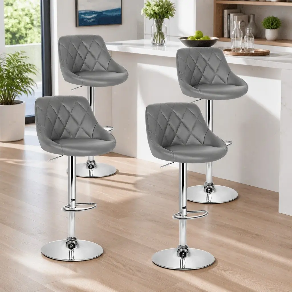 Bar Stools PU Leather 46 cm W Grey Set of 4