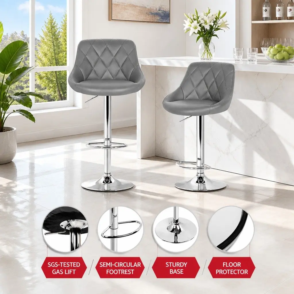 Bar Stools PU Leather 46 cm W Grey Set of 4