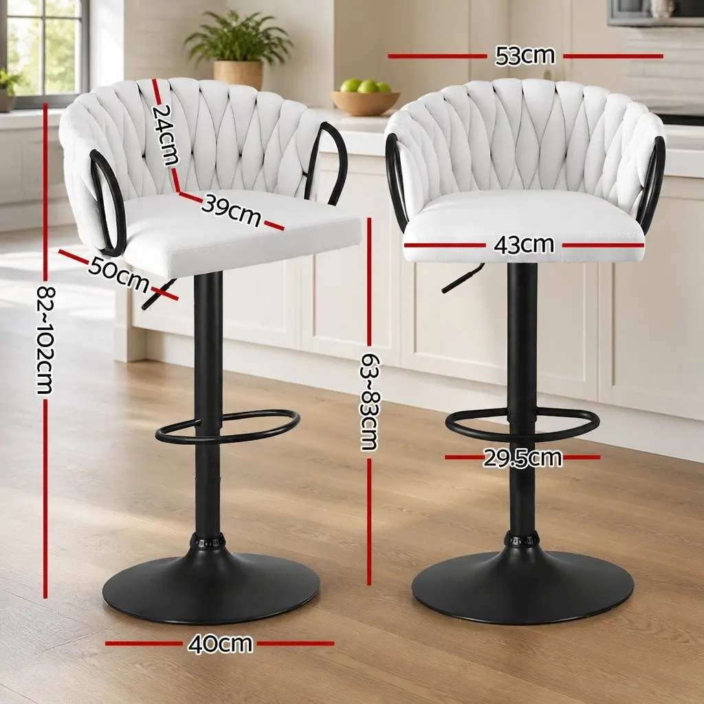 Bar Stools Velvet Woven Adjustable Height Beige 2 Piece