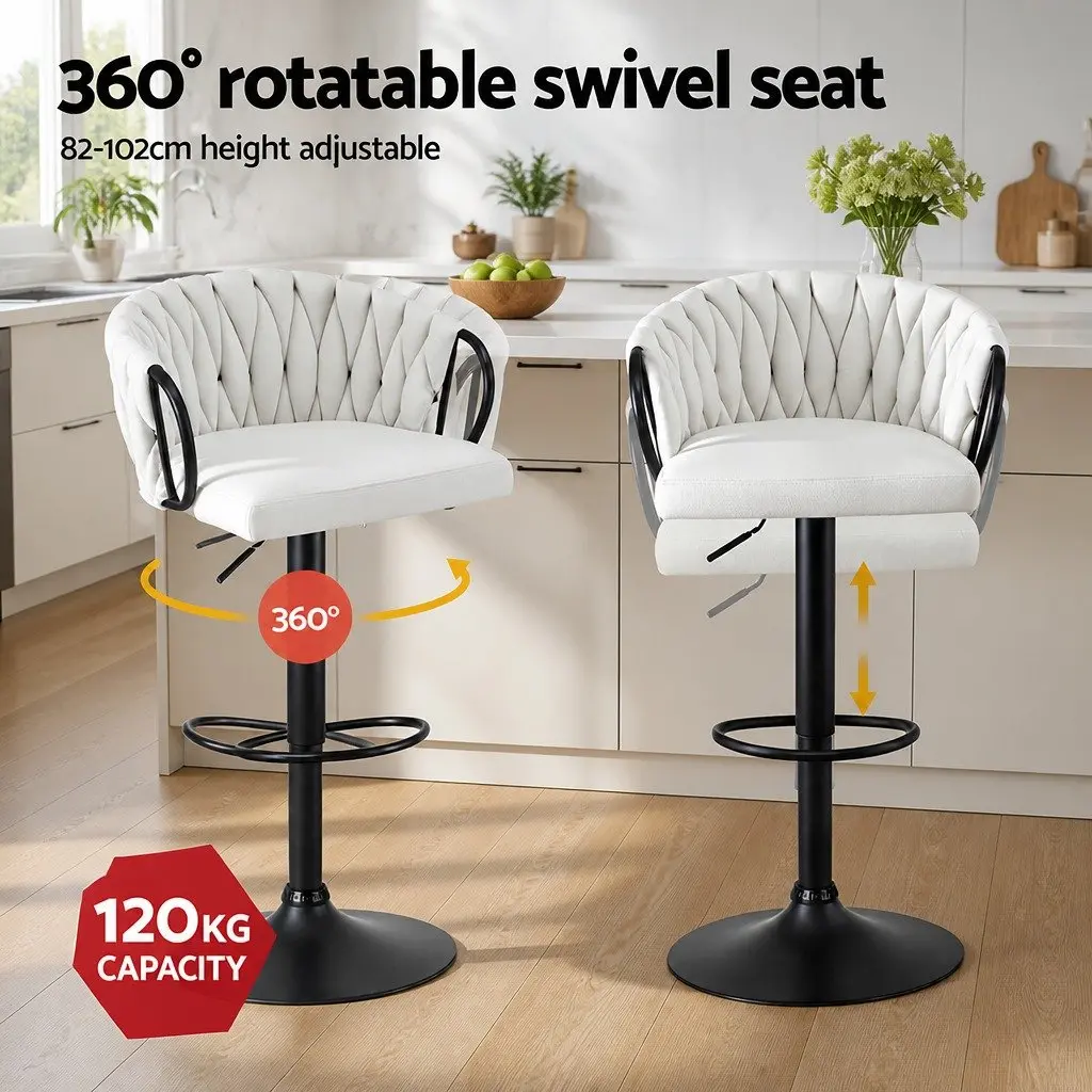 Bar Stools Velvet Woven Adjustable Height Beige 2 Piece