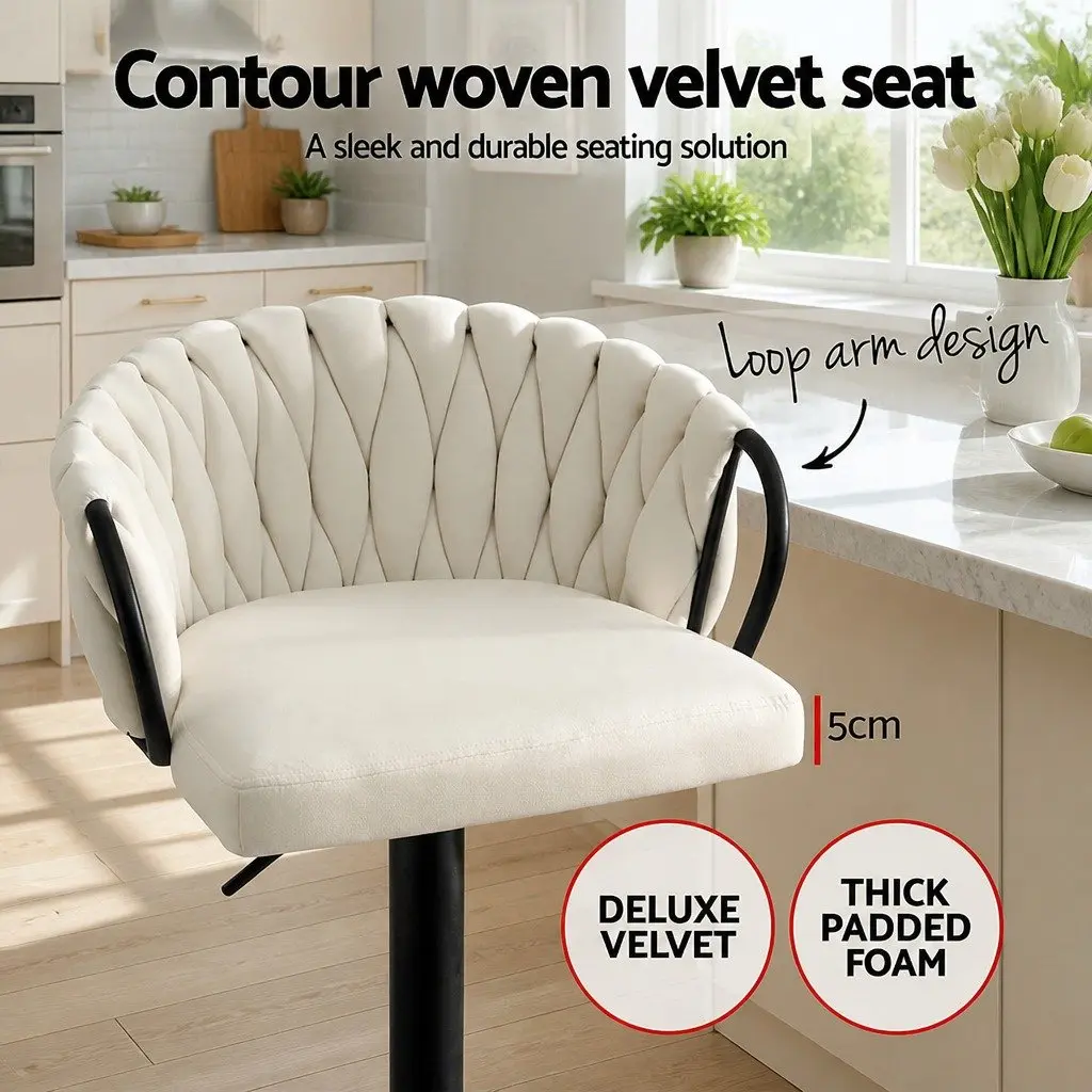 Bar Stools Velvet Woven Adjustable Height Beige 2 Piece