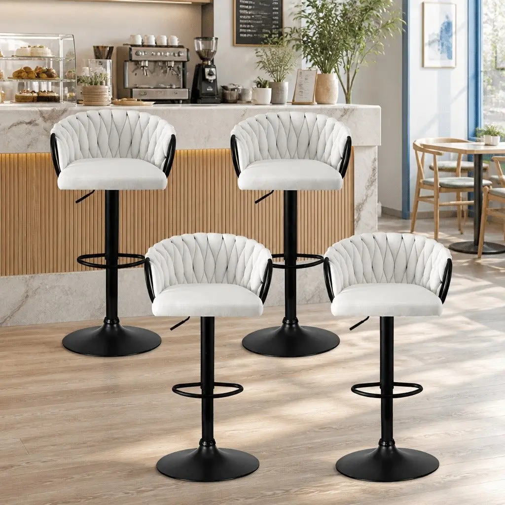 Bar Stools Velvet Adjustable Kitchen Dining Counter Height 4 Piece Beige