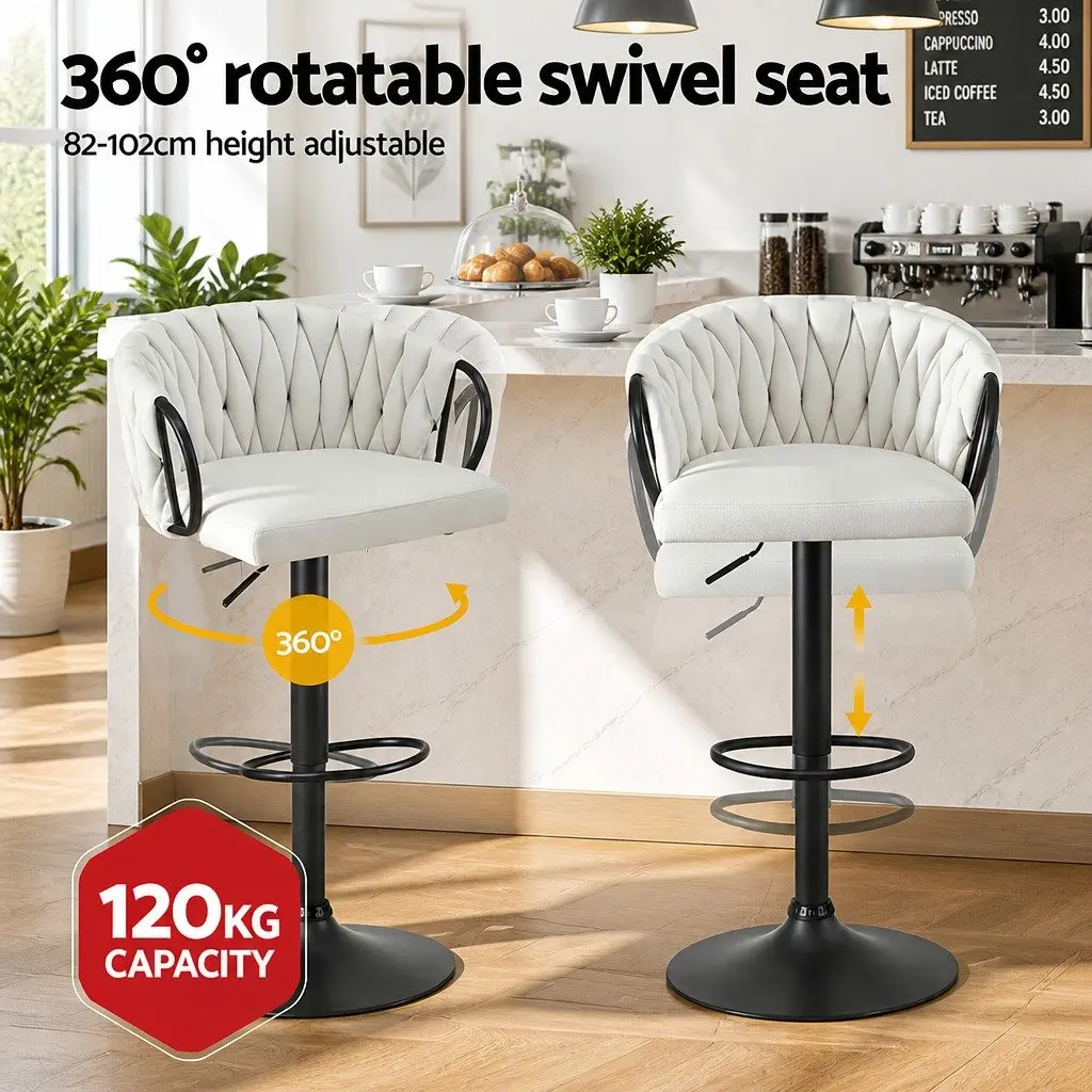 Bar Stools Velvet Adjustable Kitchen Dining Counter Height 4 Piece Beige