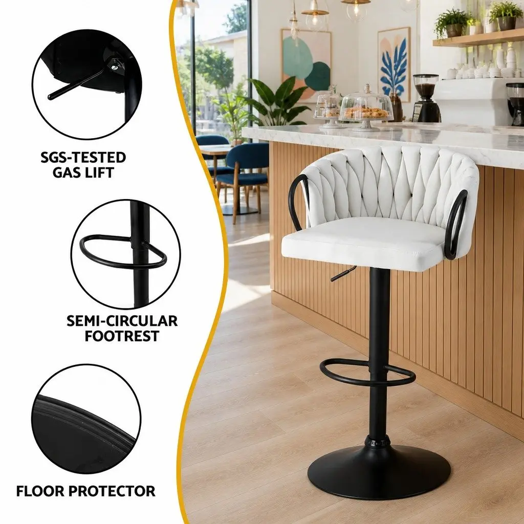 Bar Stools Velvet Adjustable Kitchen Dining Counter Height 4 Piece Beige