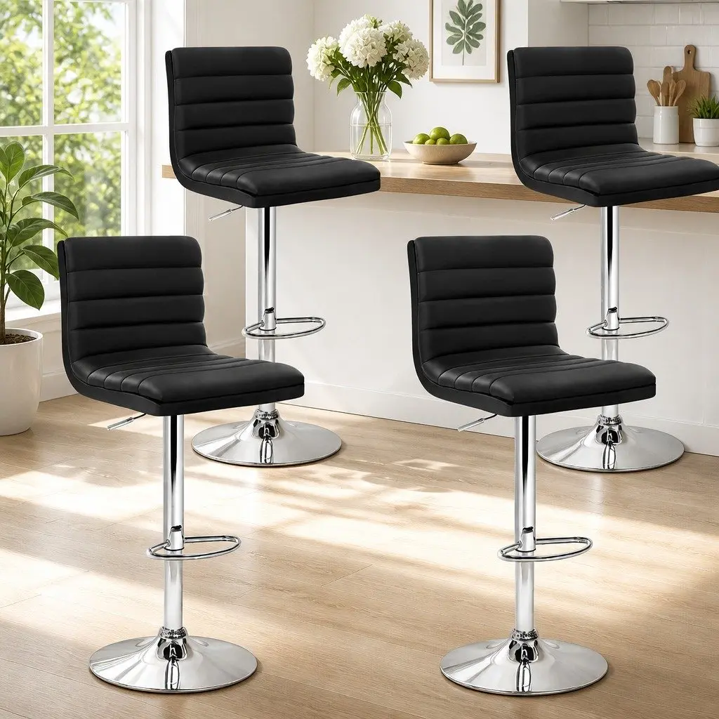 Bar Stools Faux Leather Padded Seat Adjustable Height Swivel Black