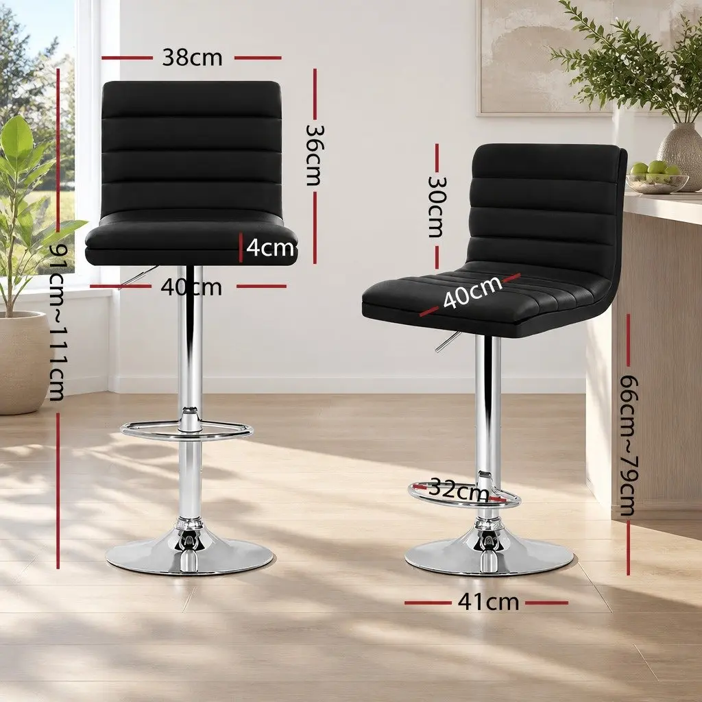 Bar Stools Faux Leather Padded Seat Adjustable Height Swivel Black