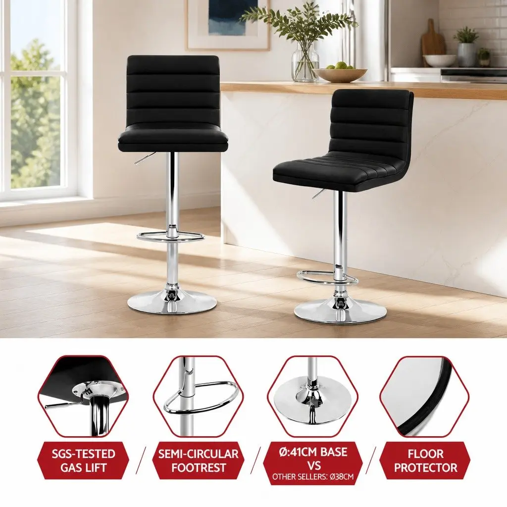 Bar Stools Faux Leather Padded Seat Adjustable Height Swivel Black