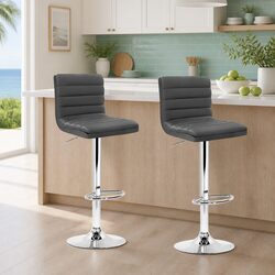 Set of 2 Grey Faux Leather Gas Lift Bar Stools