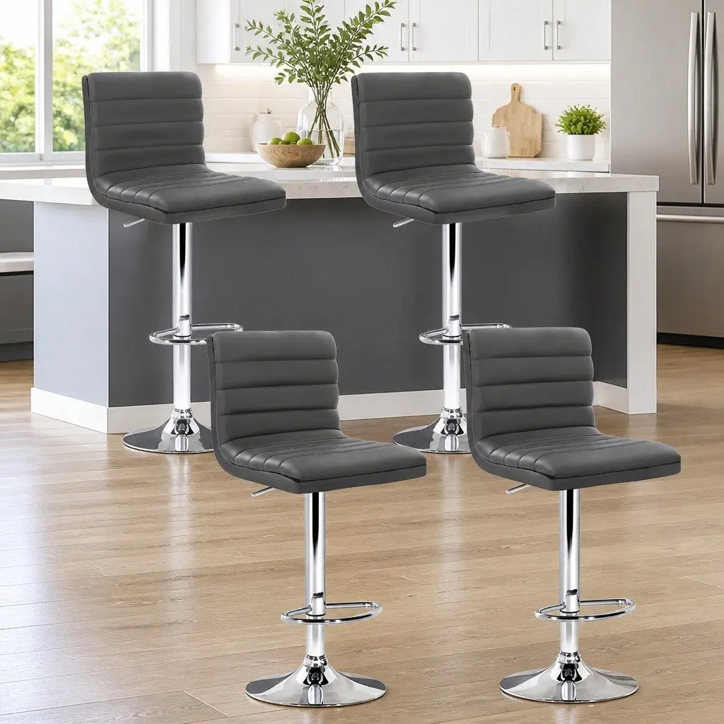 Grey PU Leather Bar Stools Set of 4 with Chrome Base