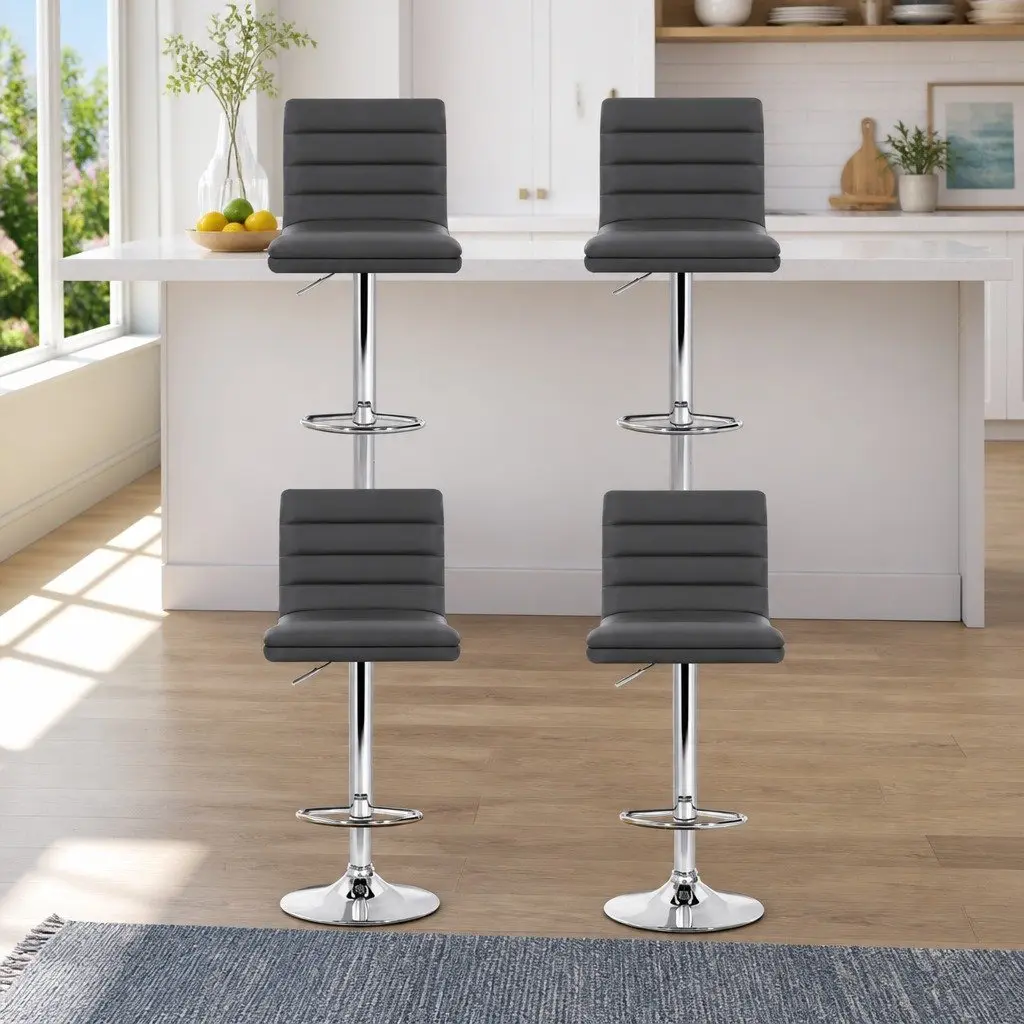 Grey PU Leather Bar Stools Set of 4 with Chrome Base