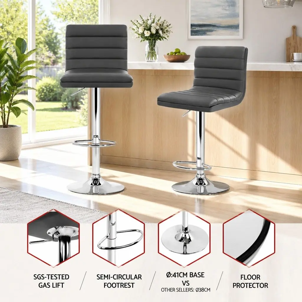 Grey PU Leather Bar Stools Set of 4 with Chrome Base