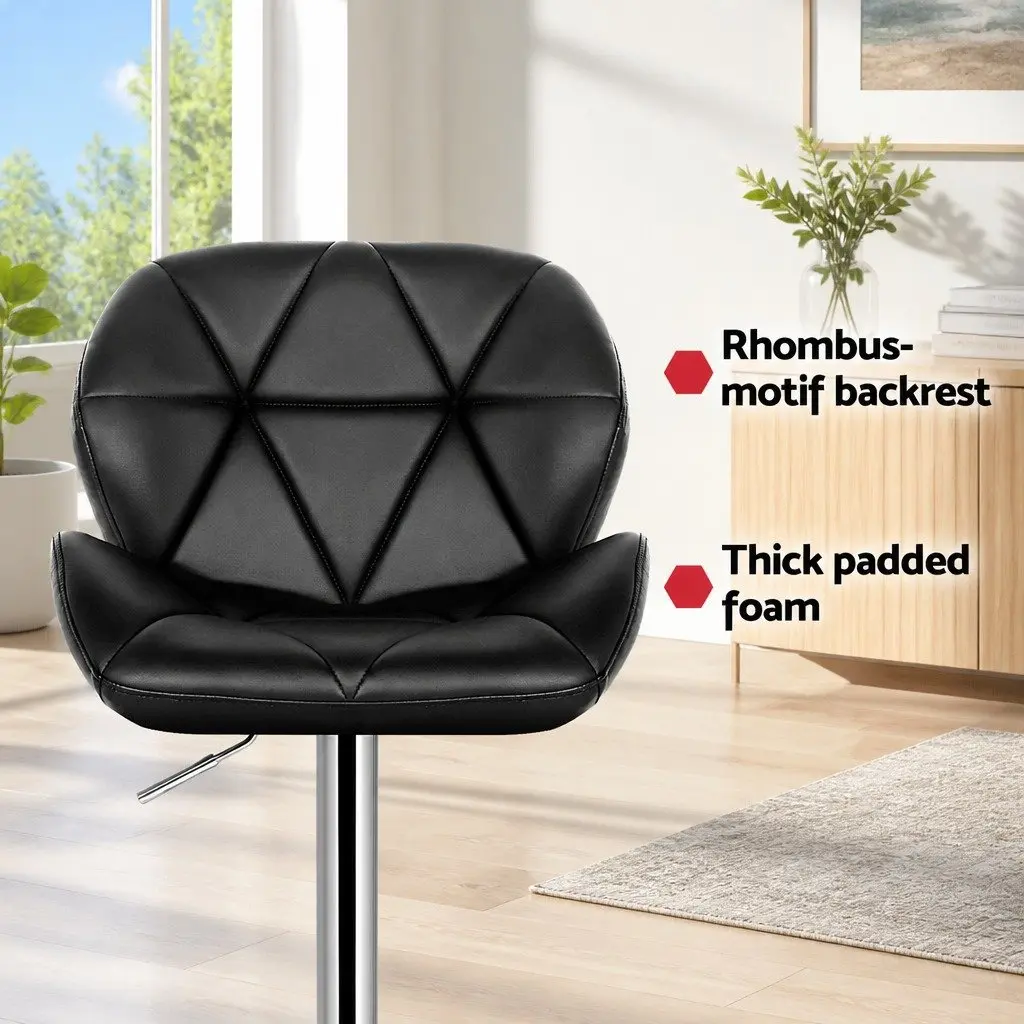 Bar Stools PU Leather Adjustable Height Black Set of 4 Swivel Seat