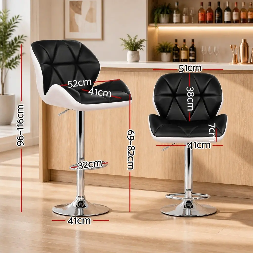 Bar Stools Gas Lift Padded Seat 360 Swivel Adjustable Height Chrome Base Set of