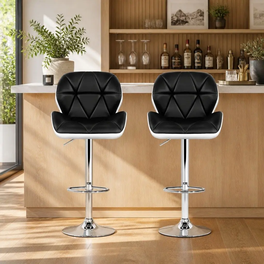 Bar Stools Gas Lift Padded Seat 360 Swivel Adjustable Height Chrome Base Set of