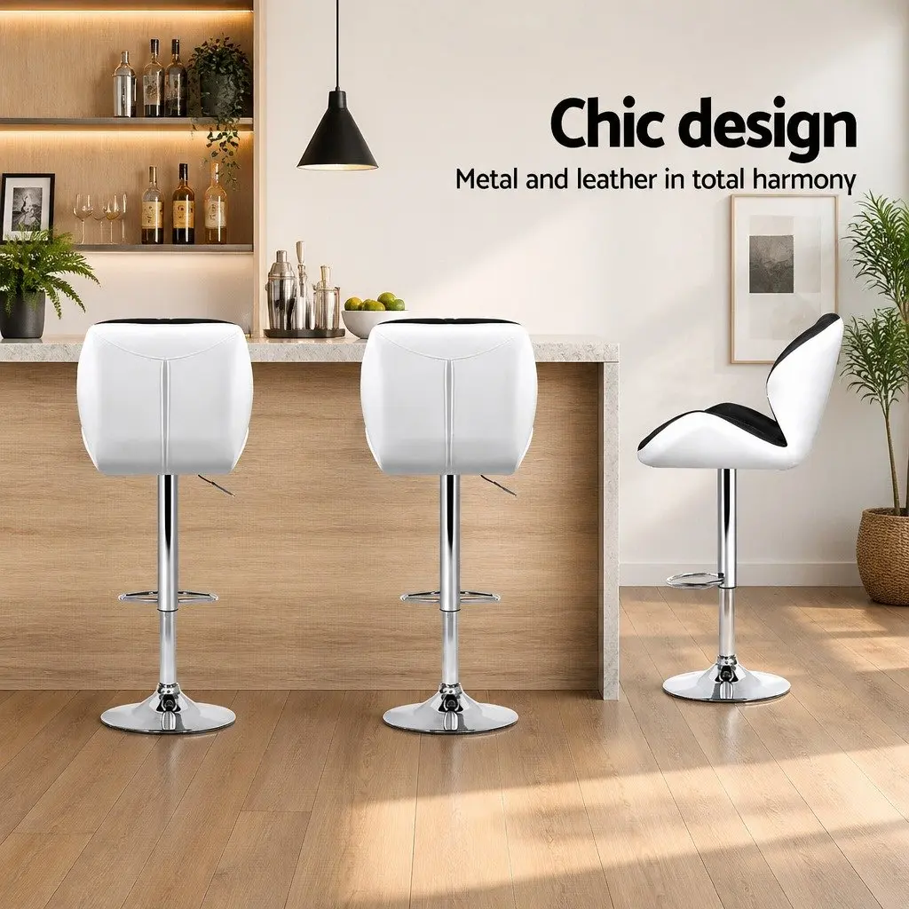 Bar Stools Gas Lift Padded Seat 360 Swivel Adjustable Height Chrome Base Set of