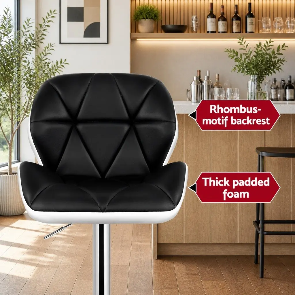 Bar Stools Gas Lift Padded Seat 360 Swivel Adjustable Height Chrome Base Set of