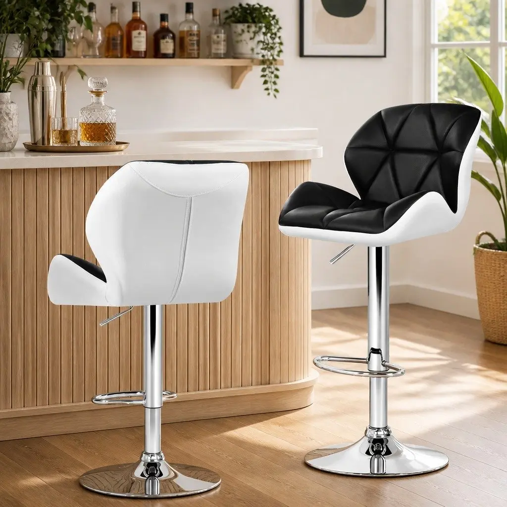 Bar Stools Gas Lift Padded Seat 360 Swivel Adjustable Height Chrome Base Set of