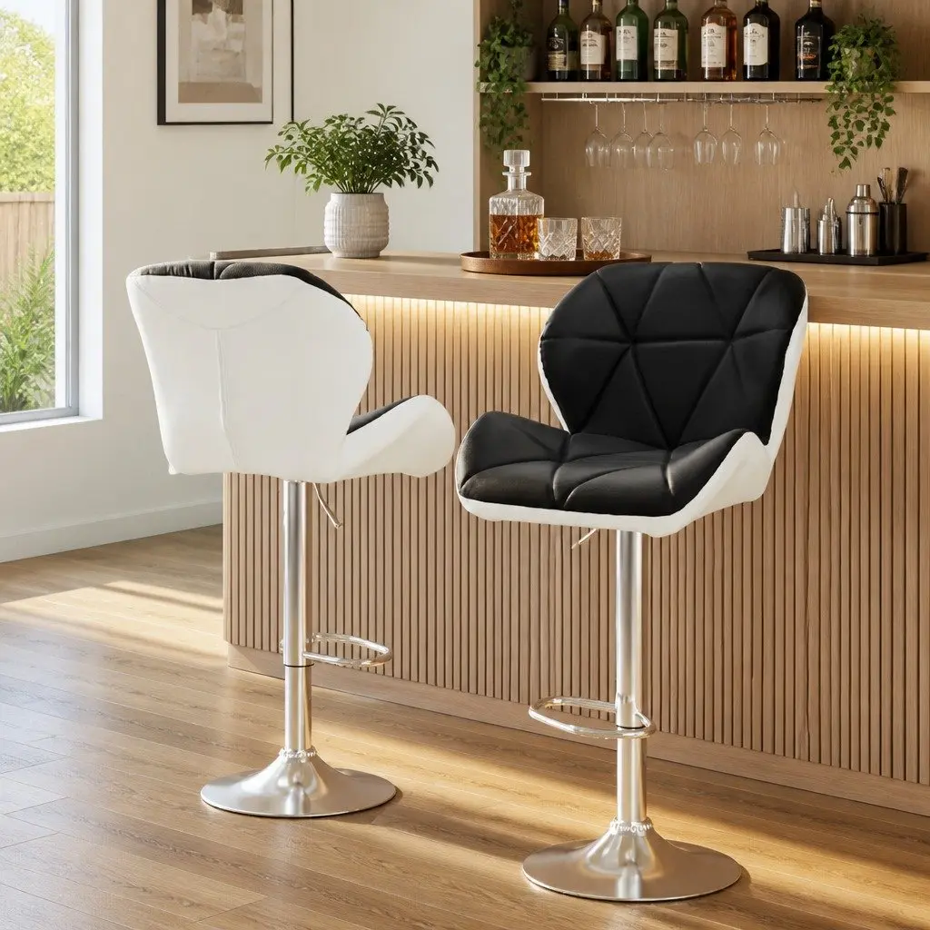 Bar Stools Gas Lift Padded Seat 360 Swivel Adjustable Height Chrome Base Set of